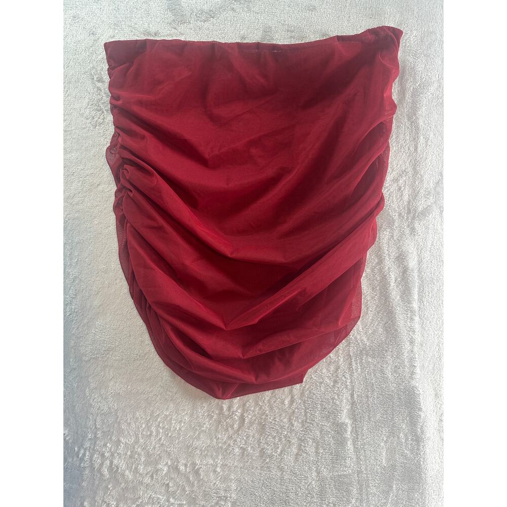 Oh Polly Ruched Mini Skirt - Size 8 - Burgundy
